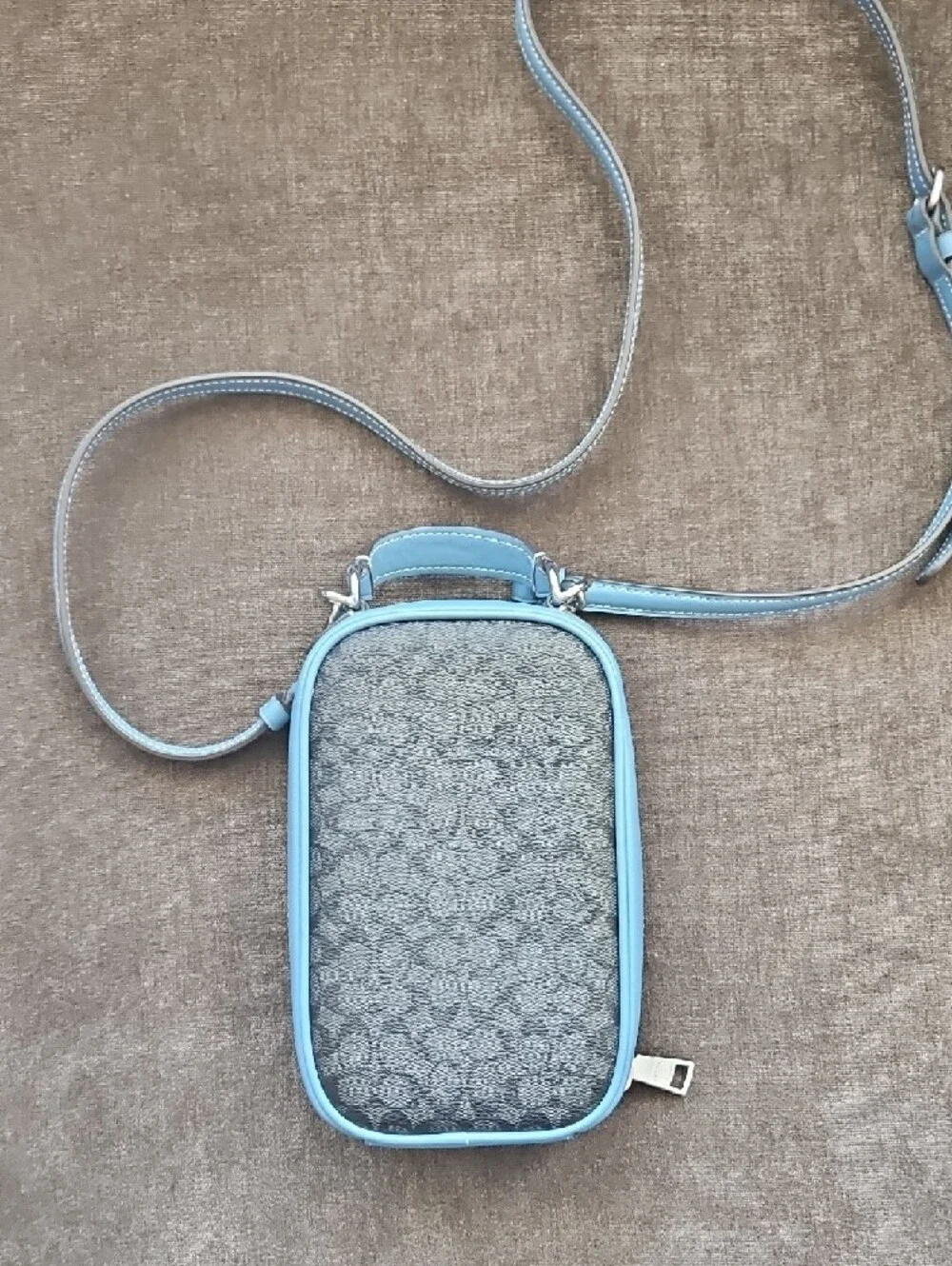 Coach Black Signature Crossbody with Light Blue Trim